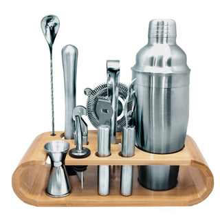 Cocktailset mit Bambusbasis aus Edelstahl